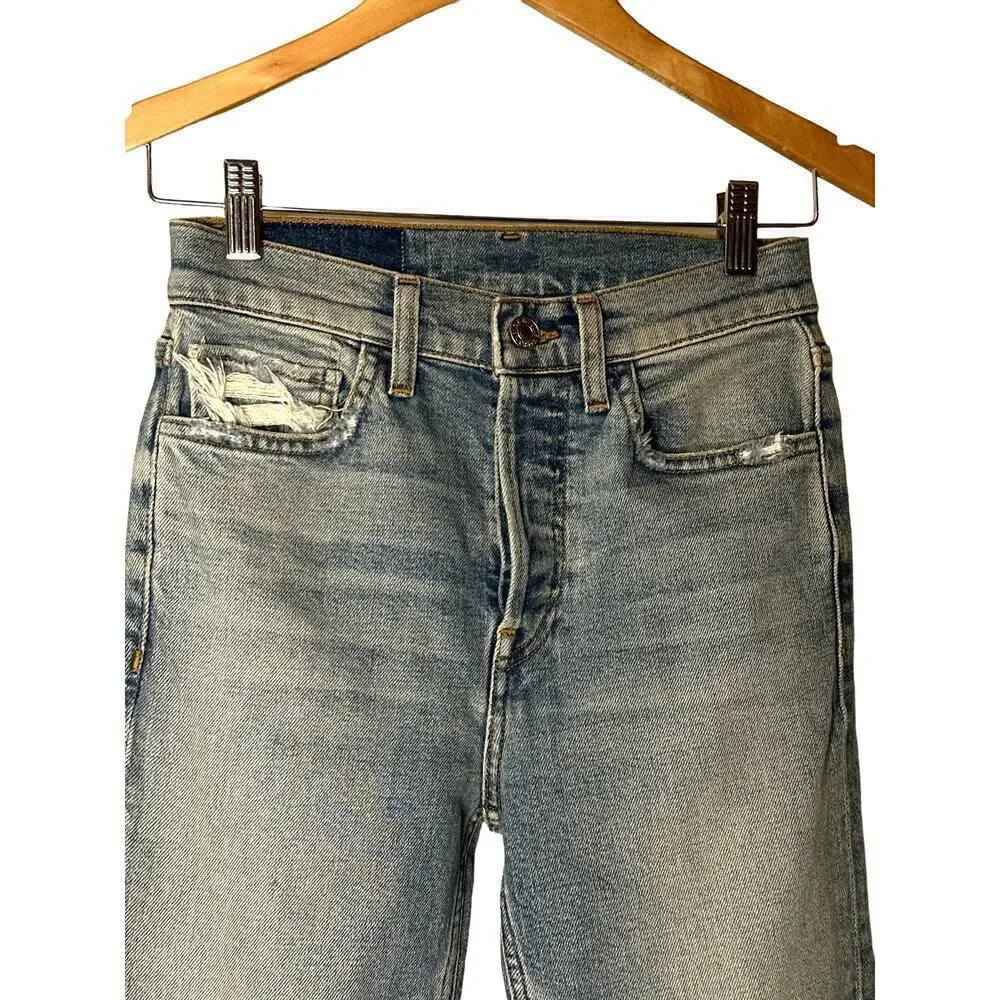 RE/DONE Women's 70s Ultra High Rise Stove Pipe Ankle Denim Jeans Sz 24 Blue NWT
